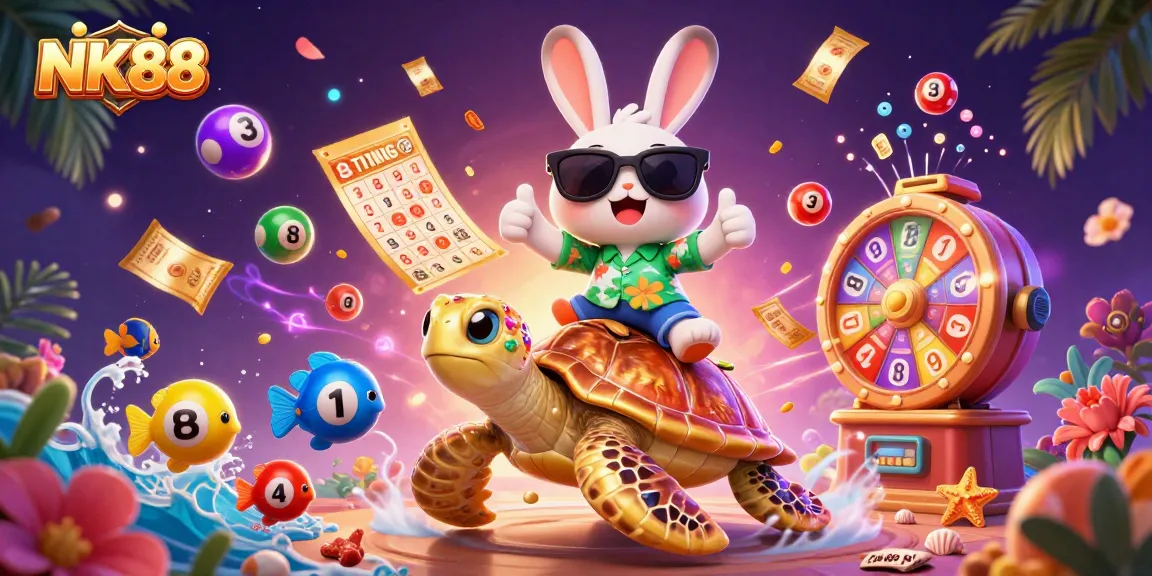 Experience NK88's exciting lottery with a lucky rabbit and treasure-filled sea turtle.