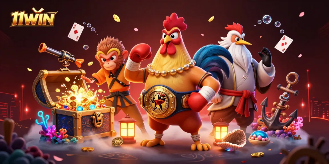 Experience thrilling action with 11WIN in this vibrant casino-themed illustration featuring dynamic characters and elements.