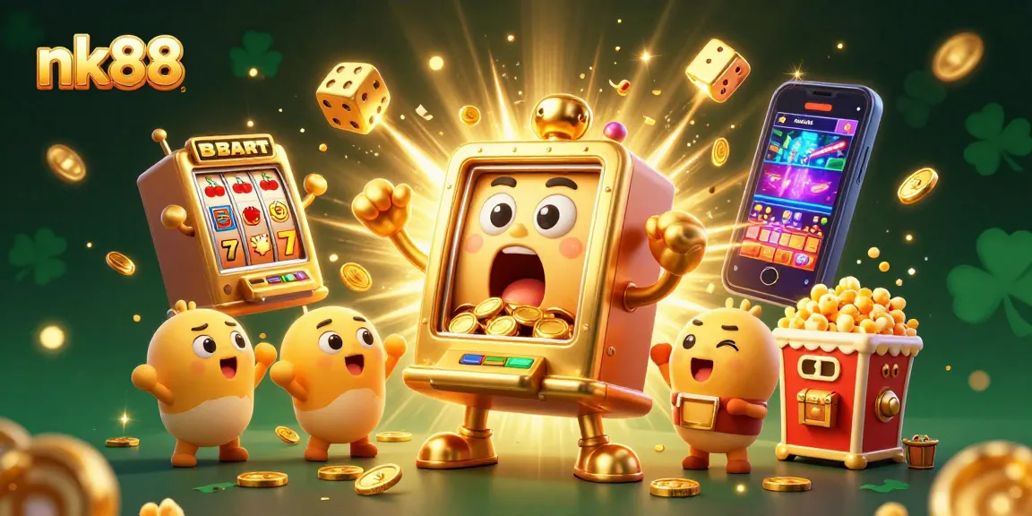 Experience nk88's thrilling jackpot moment in this vibrant 3D casino illustration packed with excitement.