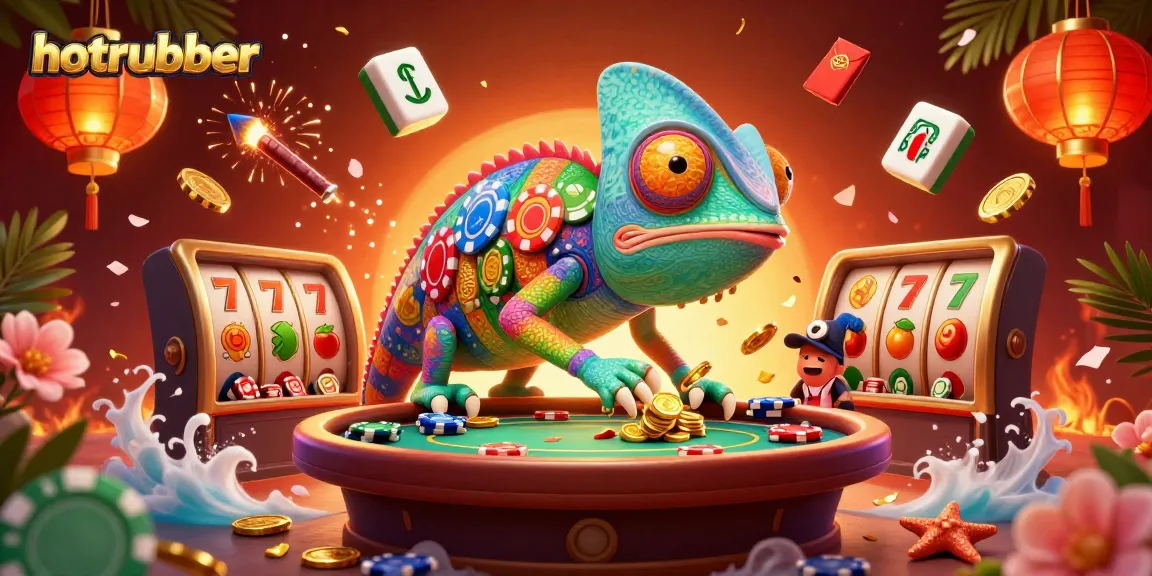 Experience the excitement of hotrubber slots with vibrant chameleon and dynamic casino elements.