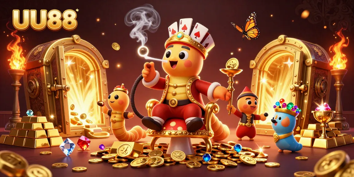 Experience the excitement of UU88 with a vibrant casino-themed 3D illustration showcasing dynamic elements and characters.