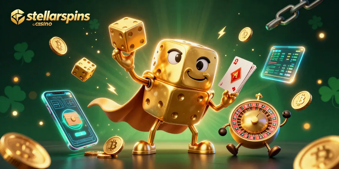 Engage with stellarspins casino's vibrant visual scene featuring dynamic casino elements and cryptocurrency themes.