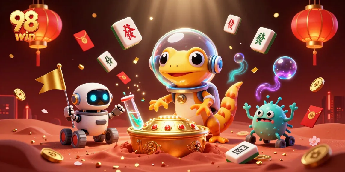 Engage with exciting games at 98 win casino, featuring dynamic characters celebrating jackpots.