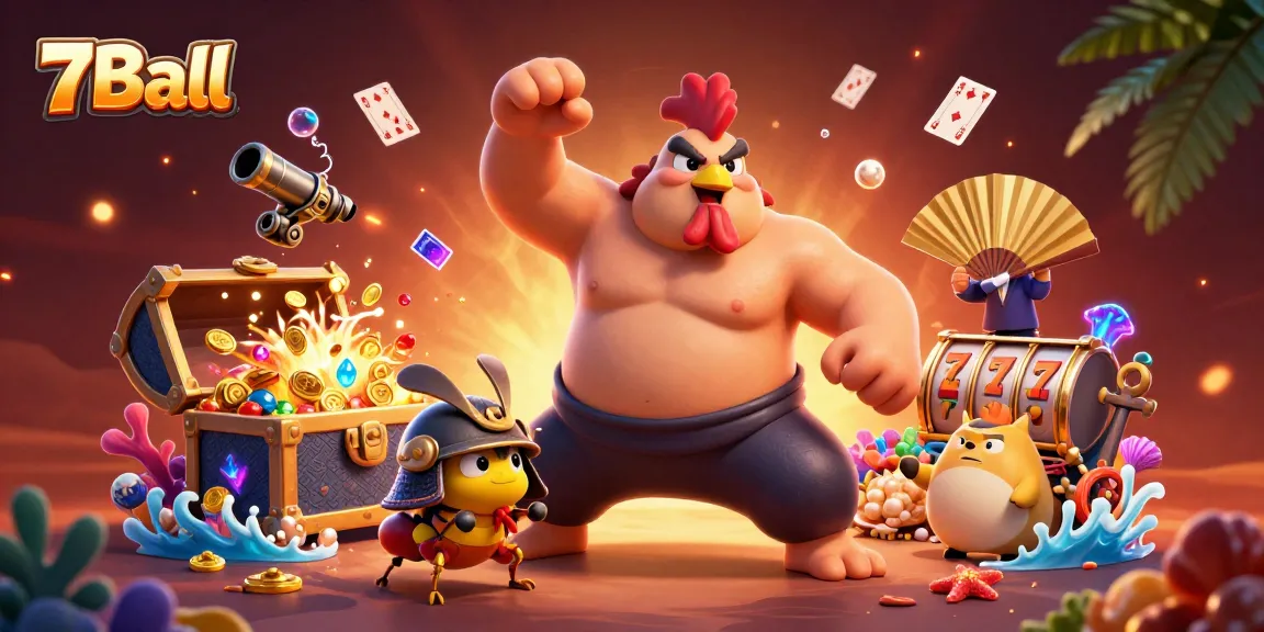 Experience the thrill of 7Ball with vibrant 3D characters amidst casino elements and underwater treasures