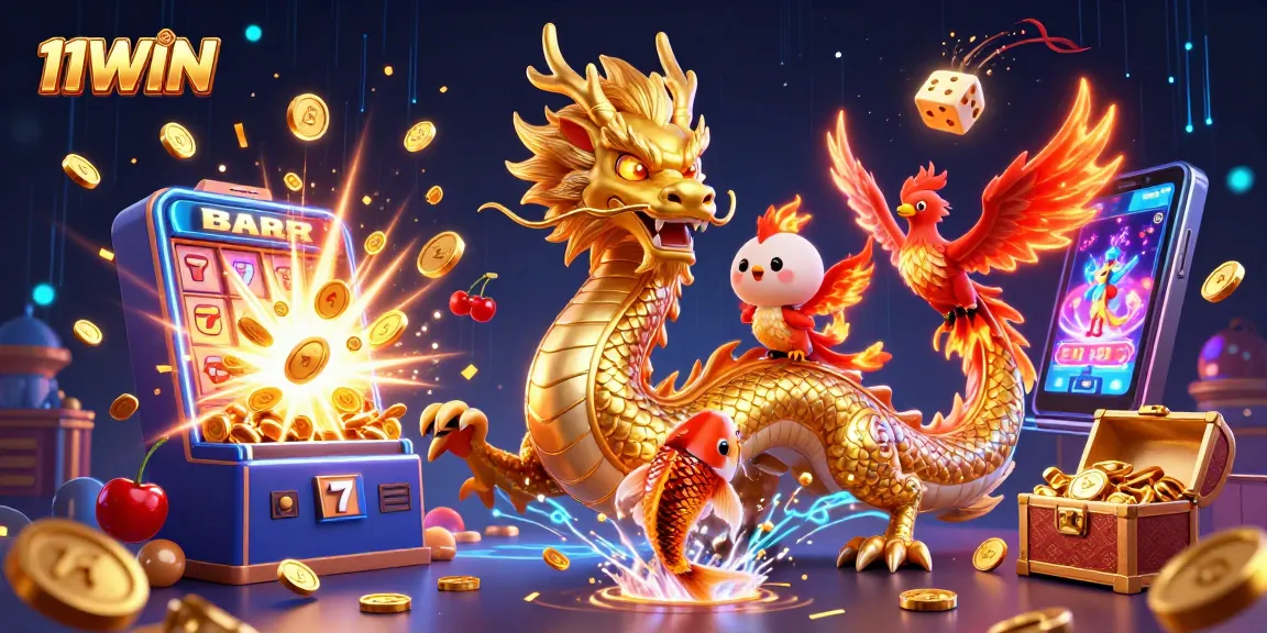 Experience the thrilling jackpot action at 11WIN with dynamic creatures and vibrant casino elements.