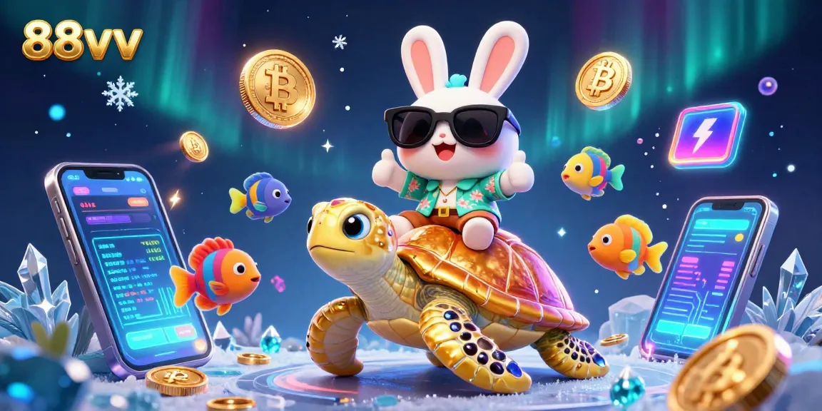 Experience exciting gameplay with 88vv in this vibrant 3D illustration featuring crypto elements.